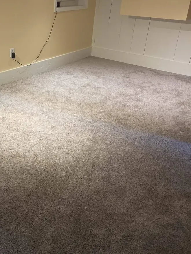 Carpeted room emptied after the furniture and boxes were removed